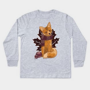 Fall Knitting Fox Kids Long Sleeve T-Shirt